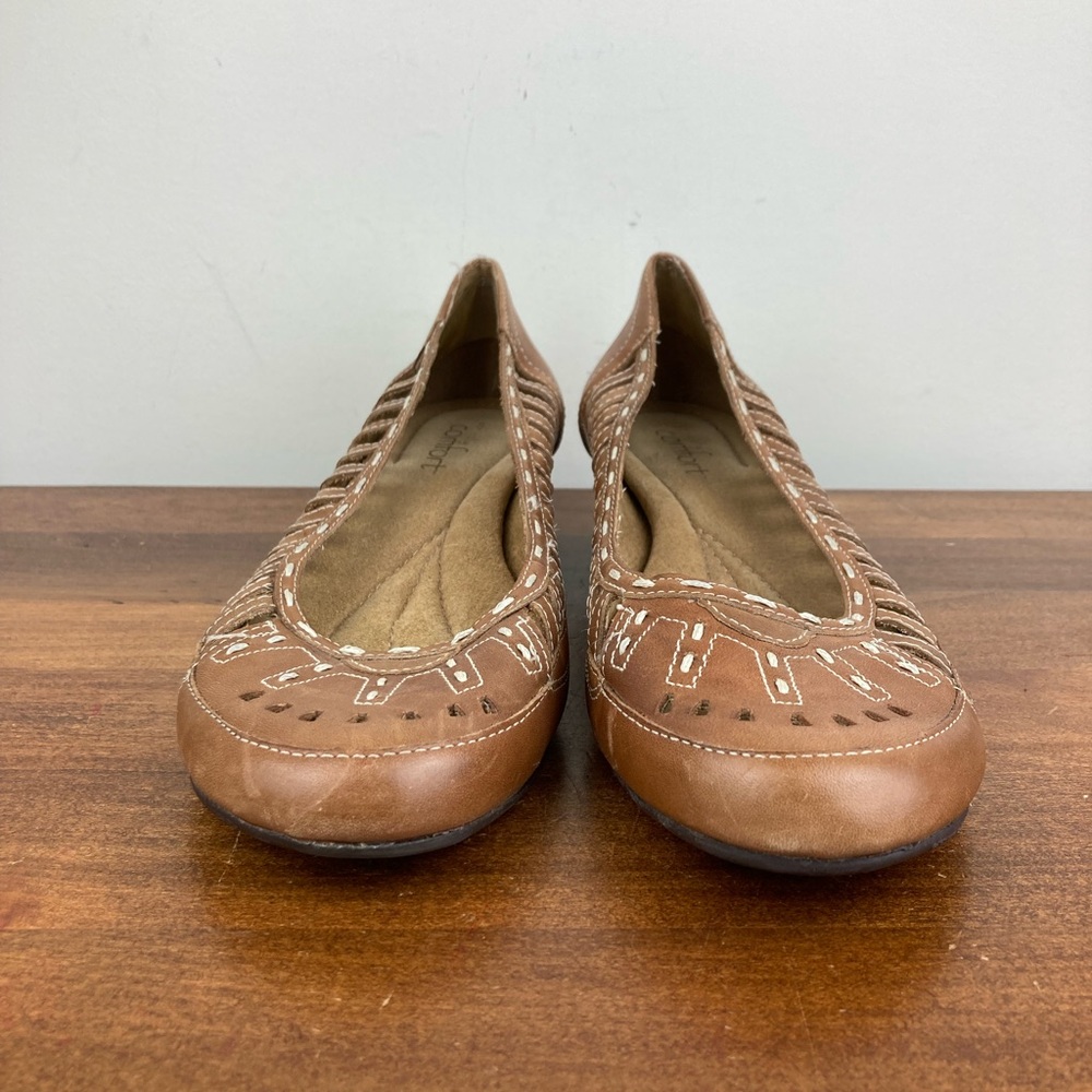 Strictly Comfort Low Heel Ballet Shoes Brown Leather Embroidered Women’s Size 9M - Picture 3 of 11